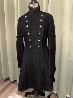 GUESS Los Angeles Black Wool-Blend Coat with Printed Lining WORN ONCE!